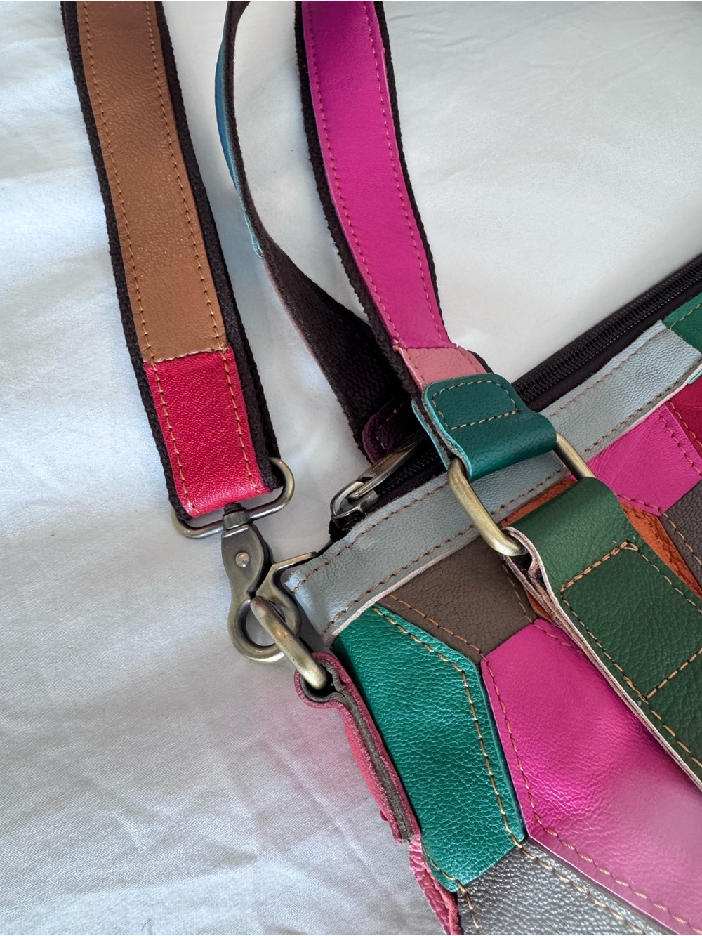 Amerileather Multicolor Patchwork Genuine Leather Hobo Shoulder Bag Boho Large - Picture 4 of 6